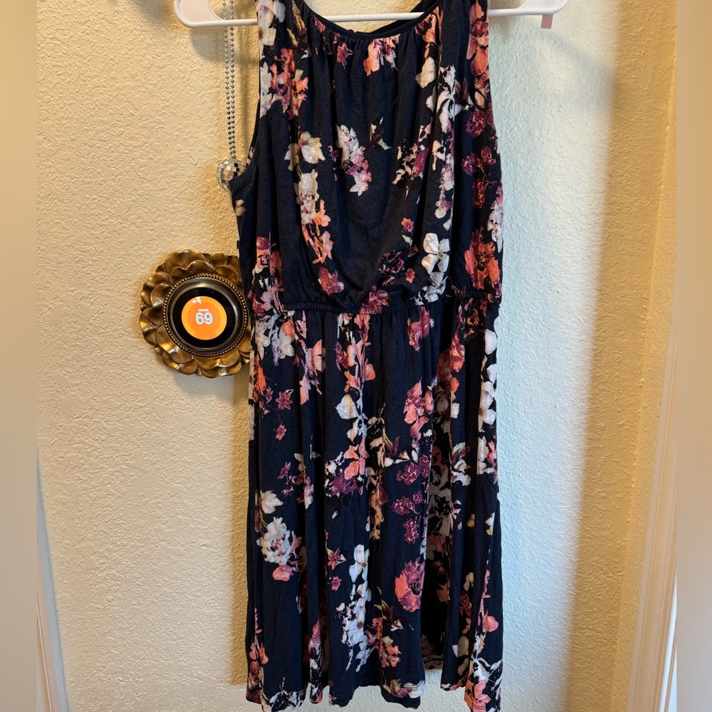 LOFT Navy Floral Sleeveless Midi Dress
